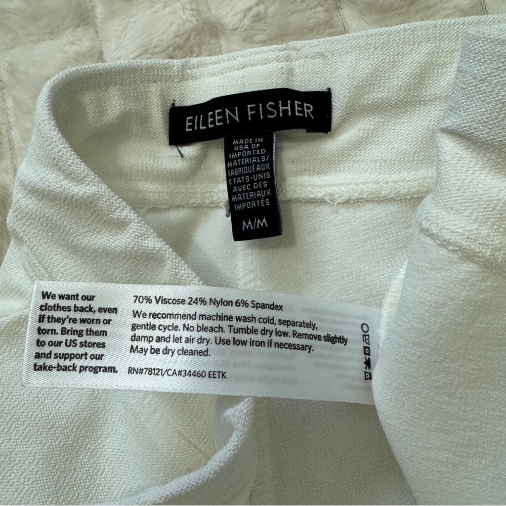 Eileen Fisher Medium White Straight Leg Pants ~ Viscose Stretch Lightweight - Picture 8 of 8